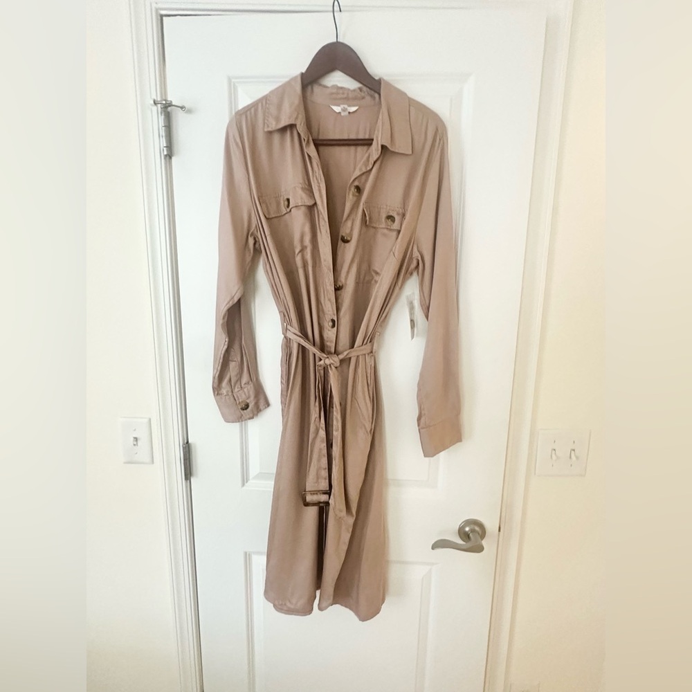 NWT Beige Long Sleeve Belted Dress